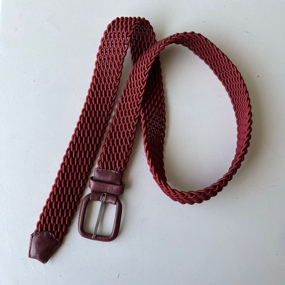 Maus & Hoffman Burgundy Woven Elastic Belt Leather Trim Made in France 90/36